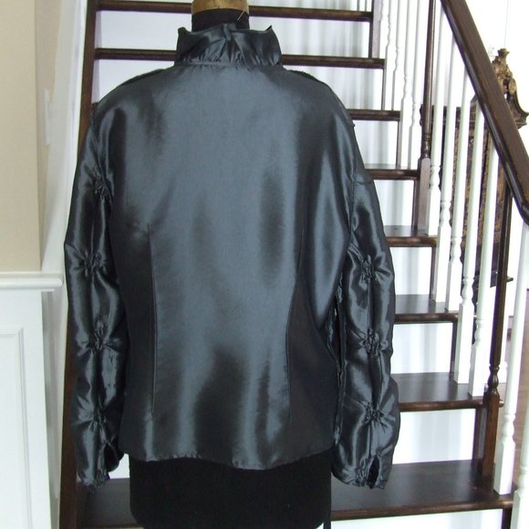 Beautiful Gray Ruffled Taffeta Blouse Top for Formal Elegant Evening Party XL - Picture 6 of 9